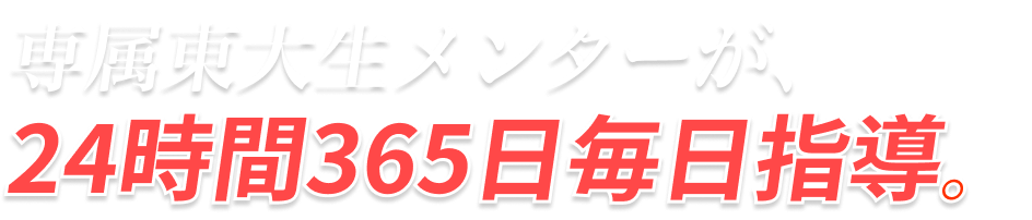 専属東大生メンターが、24時間365日毎日指導。